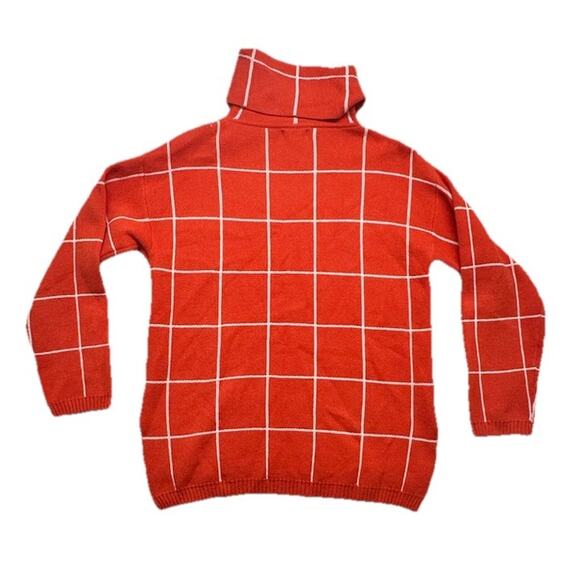 Kirundo Orange Womens Sweater Size Large Plaid Cowl Neck Soft Viscose - Picture 9 of 9